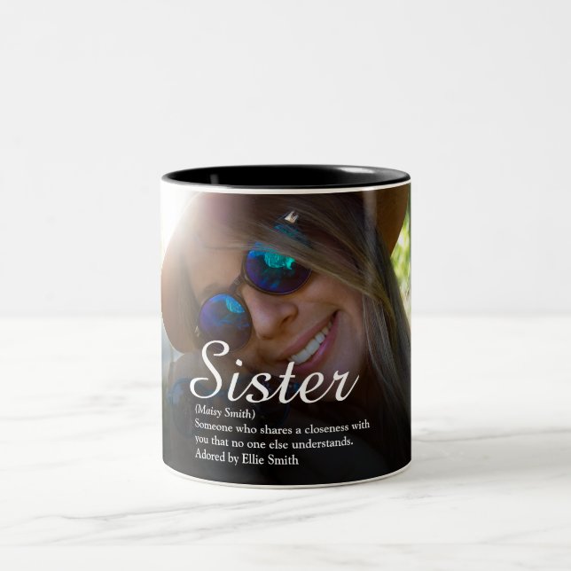Best Ever Sister Definition Chic Script Photo Two-Tone Coffee Mug (Center)