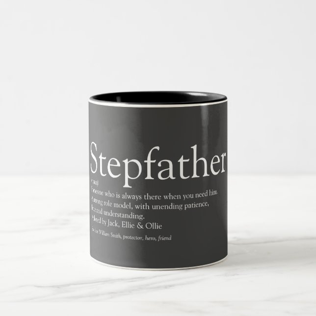 Best Ever Stepfather, Stepdad Definition Fun Grey Two-Tone Coffee Mug (Center)