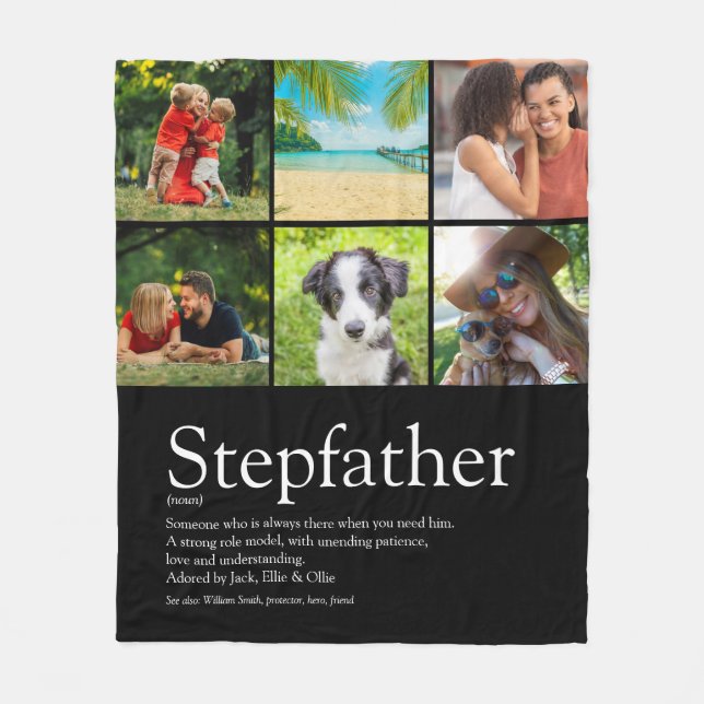 Best Ever Stepfather Stepdad Modern Photo Collage Fleece Blanket (Front)