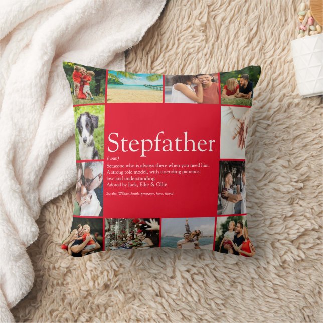 Best Ever Stepfather Stepdad Photo Collage Red Cushion (Blanket)