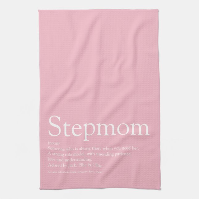 Best Ever Stepmom, Stepmother Definition Pink Tea Towel (Vertical)