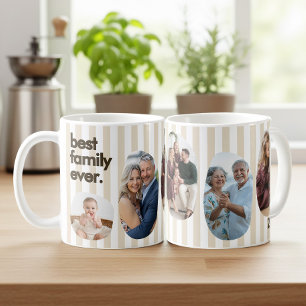 Best Family Ever Beige Stripe Photo Collage Coffee Mug