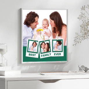 Best Family Ever Custom Green 4 Photo Collage Poster