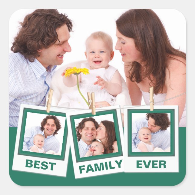 Best Family Ever Custom Instagram 4 Photo Collage Square Sticker (Front)