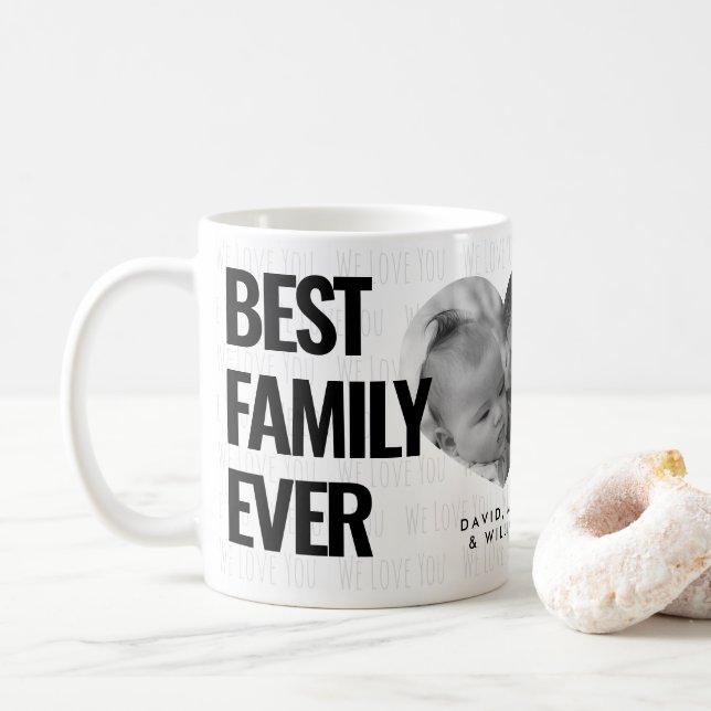 Best Family Photo Collage and Custom Text Coffee Mug (With Donut)