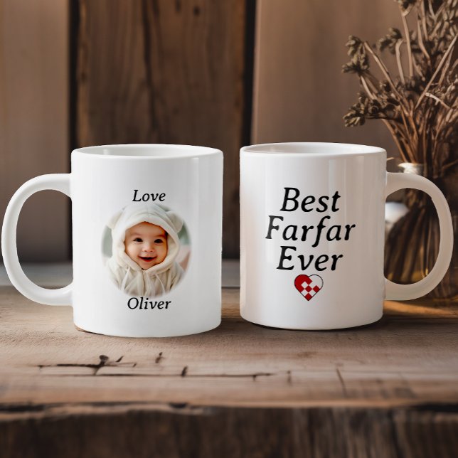 Best Farfar Ever - Personalised Photo Yule Heart Large Coffee Mug (Creator Uploaded)
