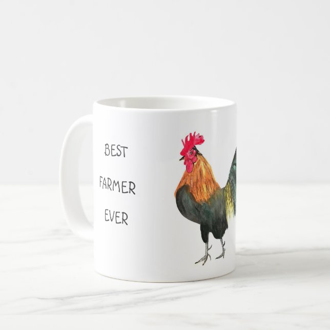 Best Farmer Ever Rooster watercolor farm Coffee Mug (Front Left)