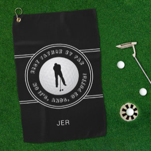 Best Father By Par Funny Putts Golfer Men's Black Golf Towel