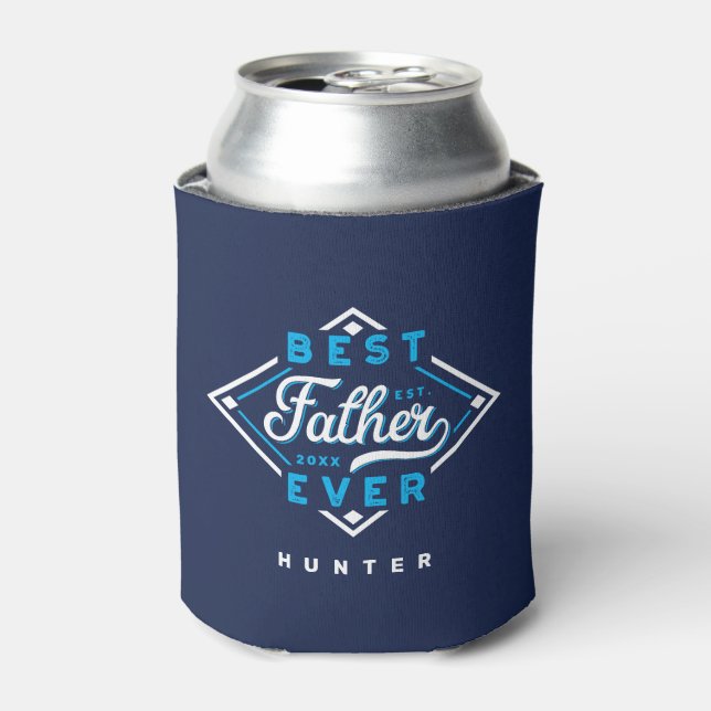 Best Father Ever Baseball Diamond Name & Monogram Can Cooler (Can Front)