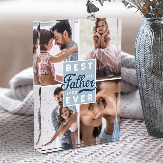 Best Father Ever Custom Four Photo Family Collage Block (Creator Uploaded)