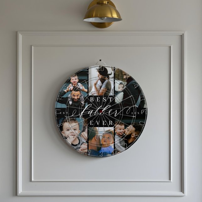 Best Father Ever | Father's Day 6 Photo Collage Dartboard (Best Father Ever | Father's Day 6 Photo Collage Dart Board)
