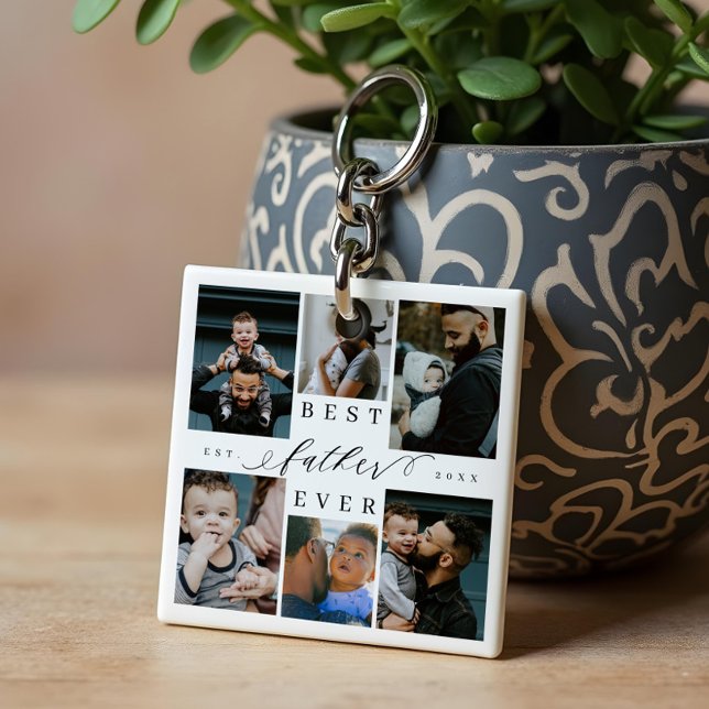 Best Father Ever | Father's Day 6 Photo Collage Key Ring (Best Father Ever | Father's Day 6 Photo Collage Keychain)