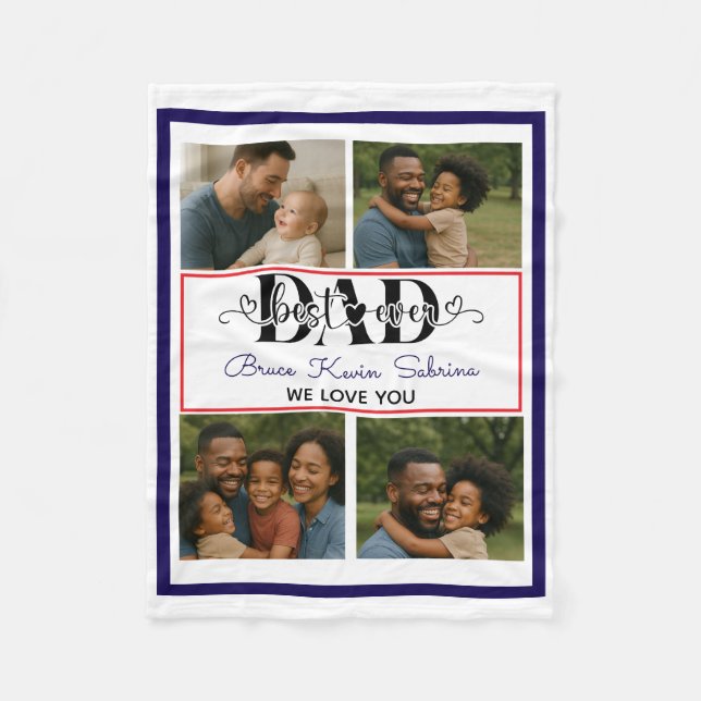 Best Father Ever Personalised Photo Collage Fleece Blanket (Front)