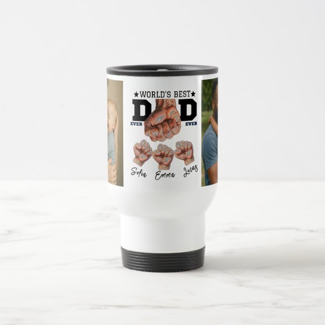 Best Father Ever Personalised Photo Collage Travel Mug (Center)