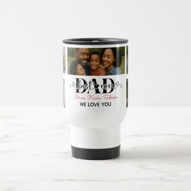Best Father Ever Personalised Photo Collage Travel Mug (Center)