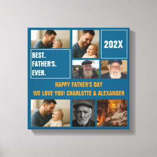 Best Father Ever Photo Collage and Custom Text Canvas Print