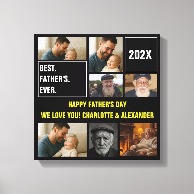 Best Father Ever Photo Collage and Custom Text Canvas Print (Front)