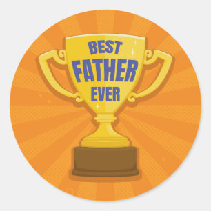 Best Father Ever Retro Trophy Cup for Dad Colorful Classic Round Sticker