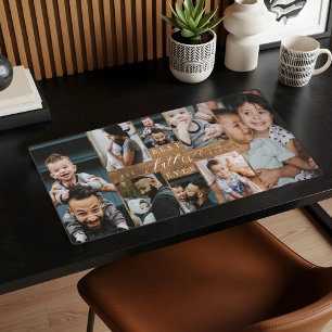 Best Father Ever Rustic Woodgrain Photo Collage Desk Mat