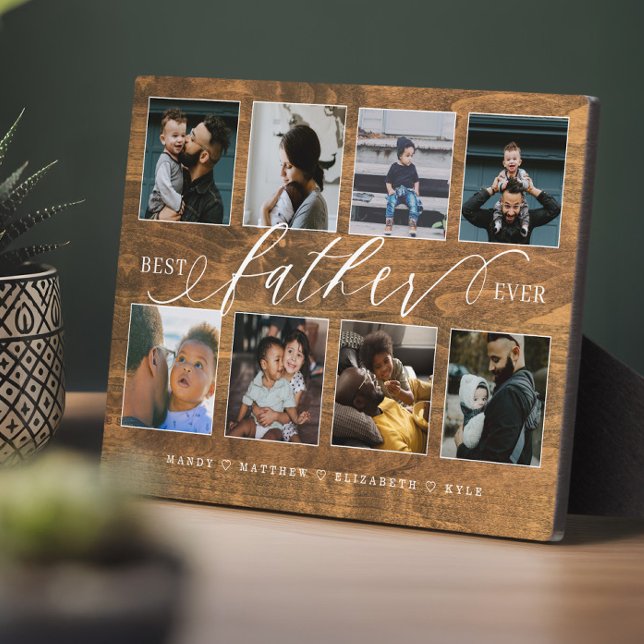 Best Father Ever Rustic Woodgrain Photo Collage Plaque (Best Father Ever Rustic Woodgrain Photo Collage Plaque)