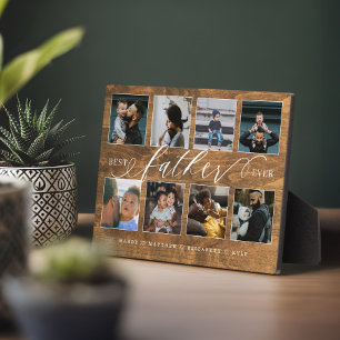 Best Father Ever Rustic Woodgrain Photo Collage Plaque