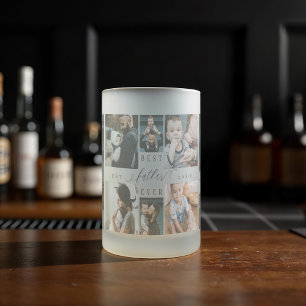 Best Father Ever Script Father's Day Photo Collage Frosted Glass Beer Mug