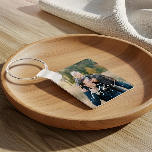 Best Father Ever Script Fathers Day Photo Keepsake Key Ring (Best Father Ever Script Fathers Day Photo Keepsake Keychain)