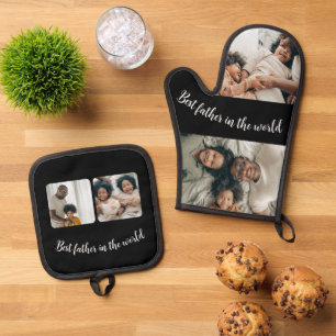 Best Father In The World 4 Custom Photos Oven Mitt & Pot Holder Set