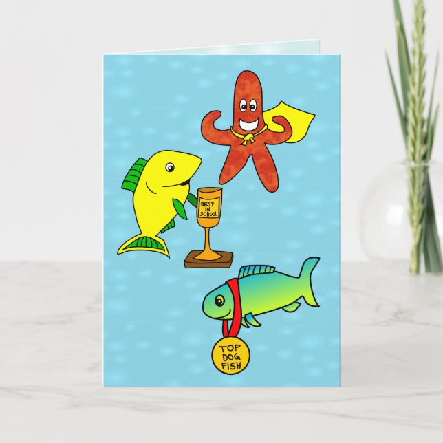 Best Fishes Funny Cartoon Fish Kids Birthday Card (Front)