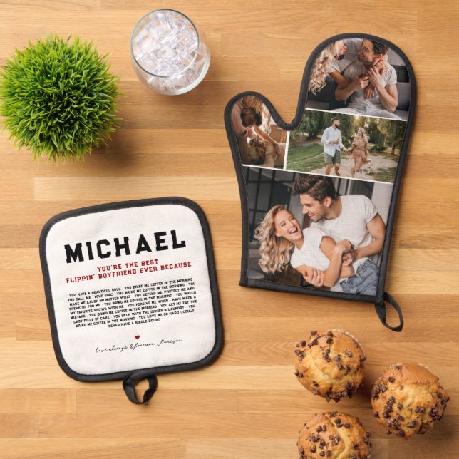 Best Flippin' Boyfriend Ever | 4 Photo Oven Mitt & Pot Holder Set (Top Down)