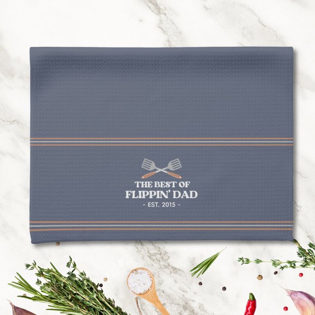 Best Flippin Dad Spatula Funny Retro  Tea Towel (In situ)