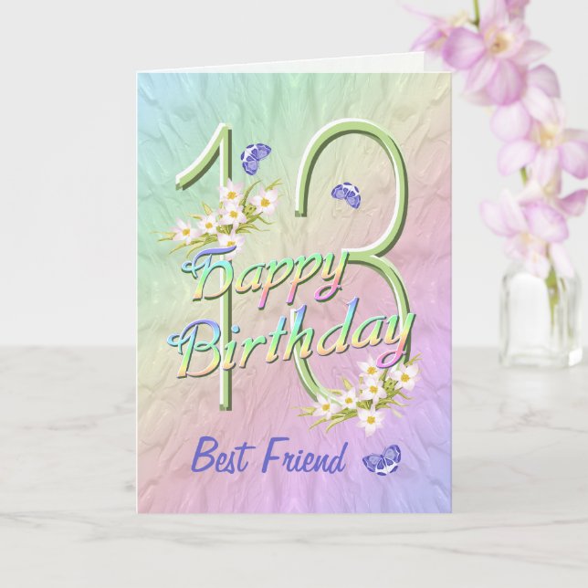 Best Friend 13th Birthday Butterfly Garden Card (Orchid)