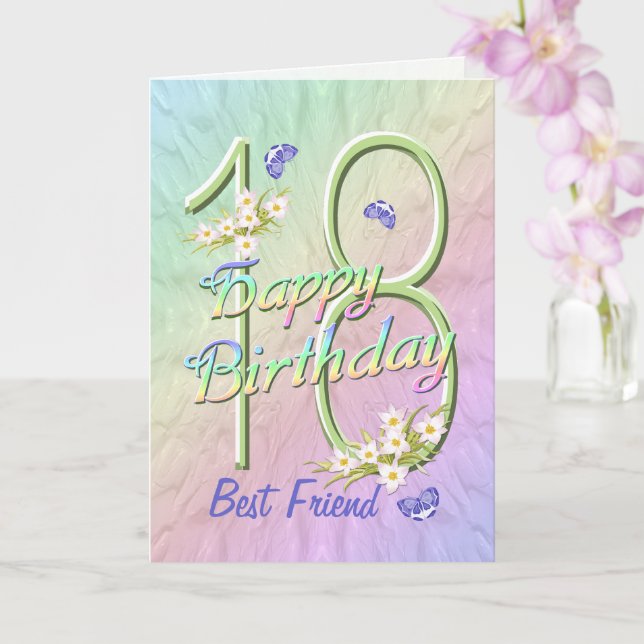 Best Friend 18th Birthday Butterfly Garden Card (Orchid)