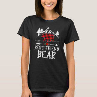 Best Friend Bear Christmas Pajama Red Plaid Buffal T-Shirt