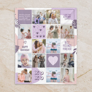 Best Friend Besties BFF Photo Collage Pink Purple Fleece Blanket