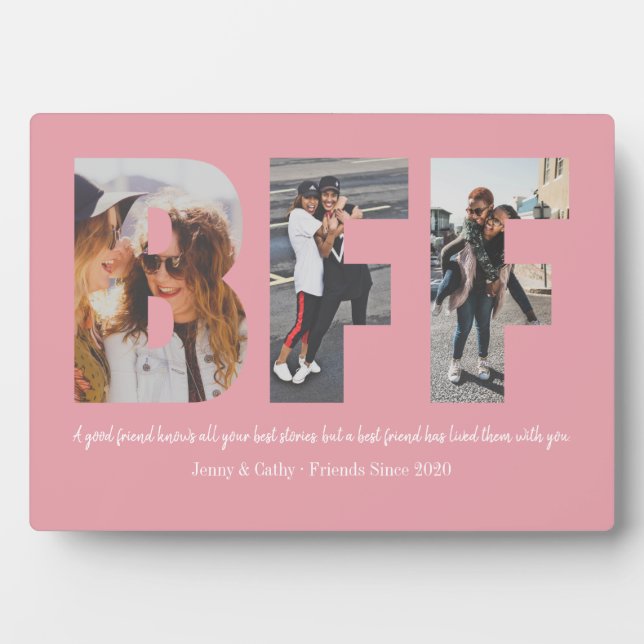 Best Friend BFF Photo Collage Besties Blush Pink Plaque (Front)