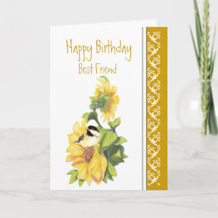 Best Friend Birthday Poem Chickadee & Sunflowers C Card