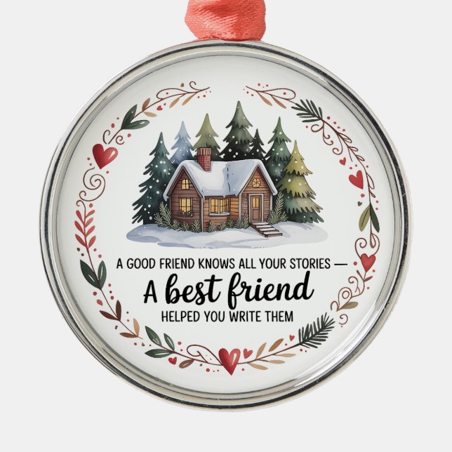 Best Friend Christmas Ornament | Snowy Tree Design (Front)