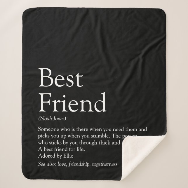 Best Friend Definition Personalised Black Sherpa Blanket (Front)