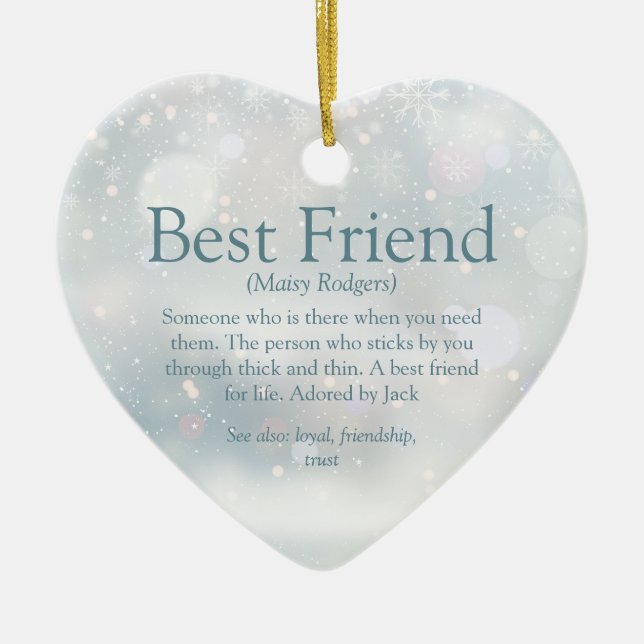 Best Friend Definition Winter Snowflakes Ceramic Tree Decoration (Front)