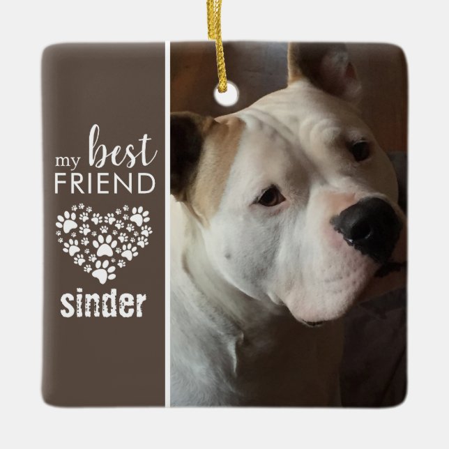 Best Friend Dog Pet Photo Personalised Ceramic Ornament (Front)