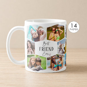 Best Friend Ever 14 Photo Collage Hexagon Pattern Coffee Mug