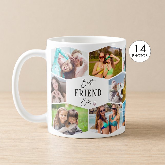 Best Friend Ever 14 Photo Collage Hexagon Pattern Coffee Mug (Creator Uploaded)