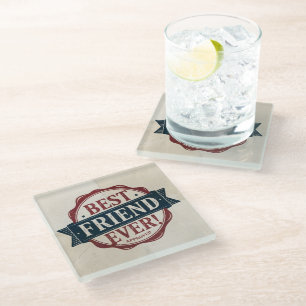 Best Friend Ever Approved text design Glass Coaster