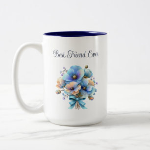 Best Friend Ever Floral – Blue Peach Bouquet  Two-Tone Coffee Mug