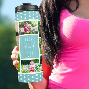 Best Friend Ever Photo Collage Sky Blue and White Thermal Tumbler