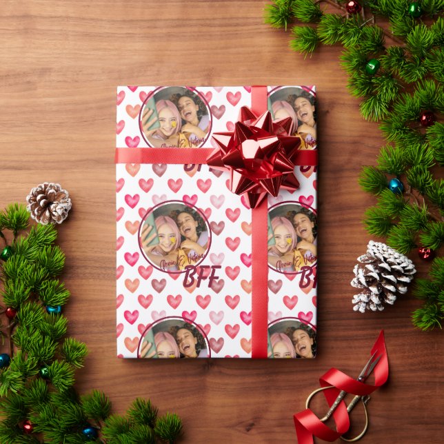 Best friend forever BFF hearts, add photo white Wrapping Paper (Holiday Gift)
