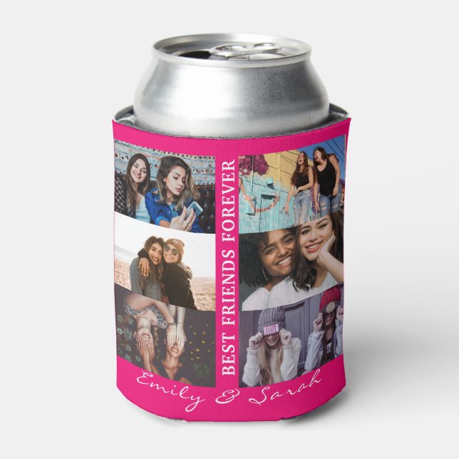 Best Friend Forever Custom 6 Photo collage & Name  Can Cooler (Can Front)