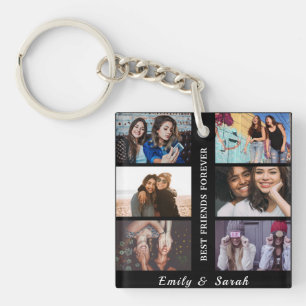 Best Friend Forever Custom 6 Photo collage & Name Key Ring