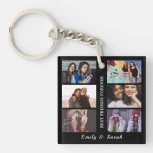 Best Friend Forever Custom 6 Photo collage & Name Key Ring